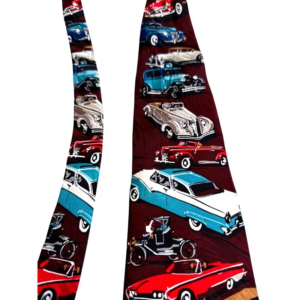 Ralph Marlin 1996 History of Ford Classic Cars Silk Tie Burgundy Mens Vintage